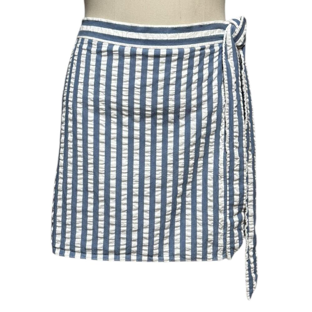 J.Crew Cotton Faux Wrap Skirt Blue White Stripe Petite 2